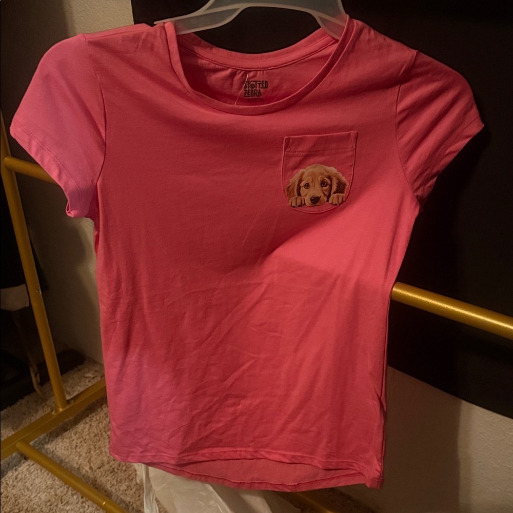 Pink Kids Short Sleeve Tee with Puppy Design